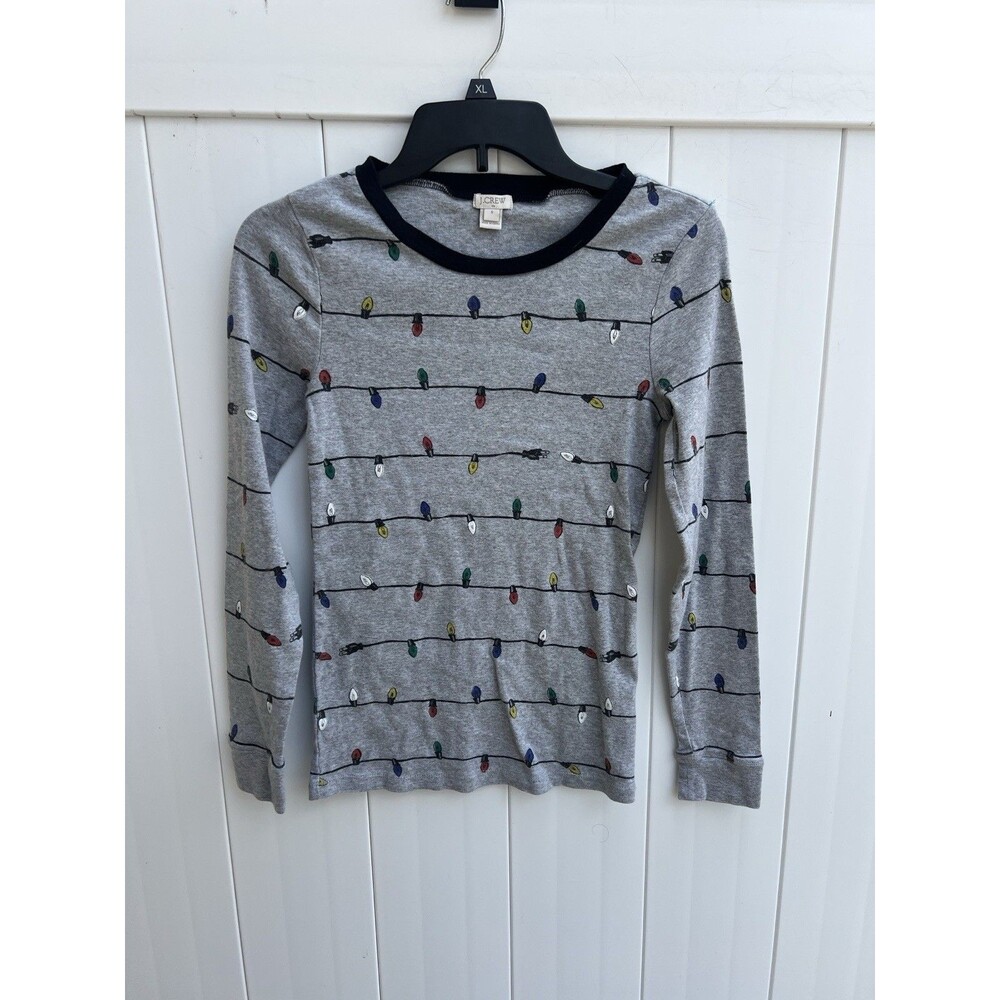 J.Crew Pajama Top Sleep Shirt Small Holiday Christmas Lights Long Sleeve Cotton